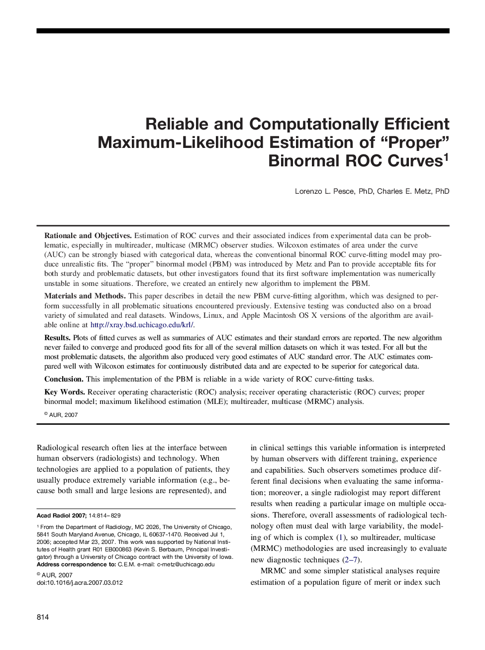 Reliable and Computationally Efficient Maximum-Likelihood Estimation of “Proper” Binormal ROC Curves