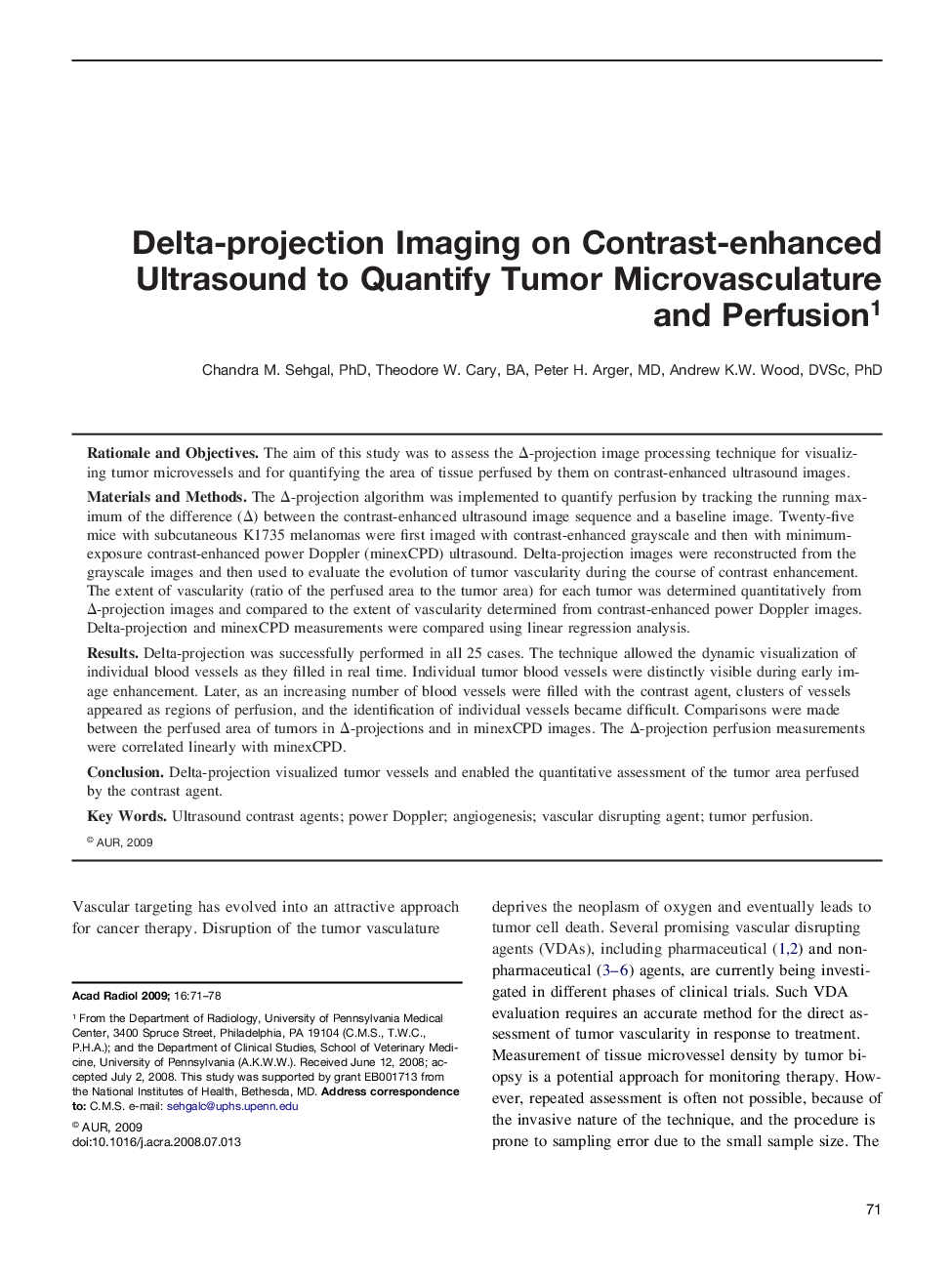 Delta-projection Imaging on Contrast-enhanced Ultrasound to Quantify Tumor Microvasculature and Perfusion