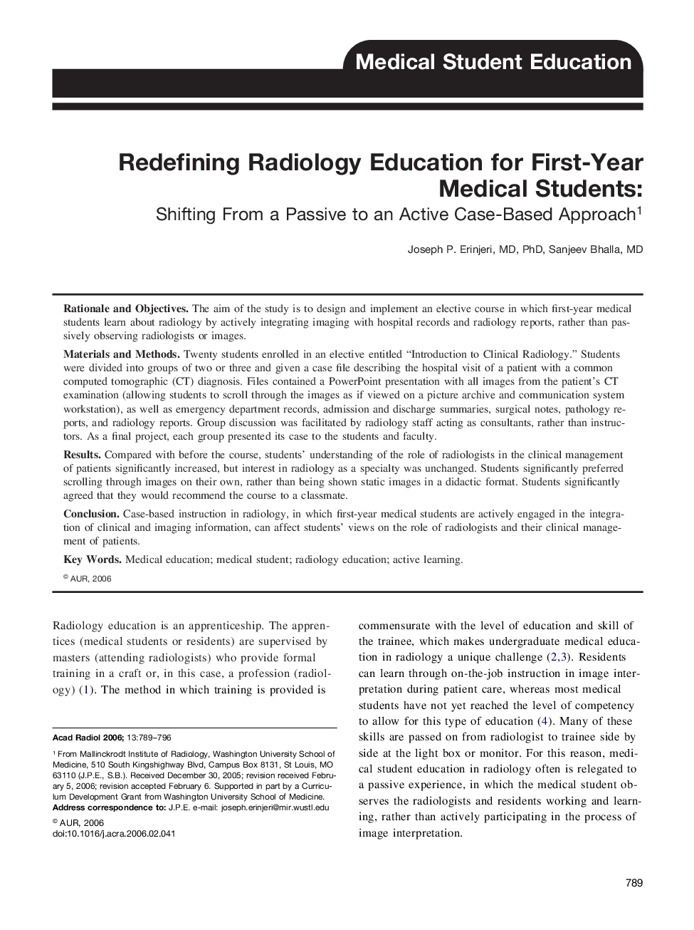 Redefining Radiology Education for First-Year Medical Students