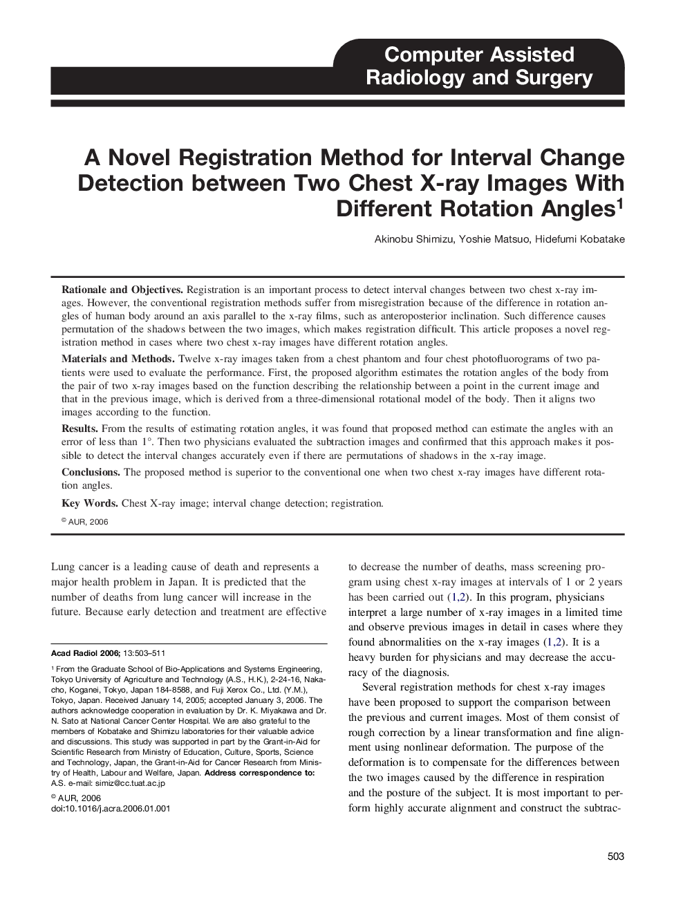 A Novel Registration Method for Interval Change Detection between Two Chest X-ray Images With Different Rotation Angles