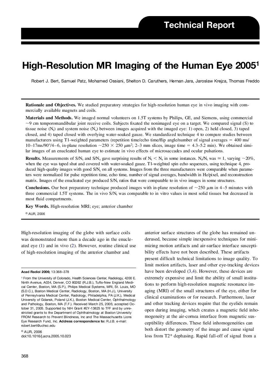 High-Resolution MR Imaging of the Human Eye 2005