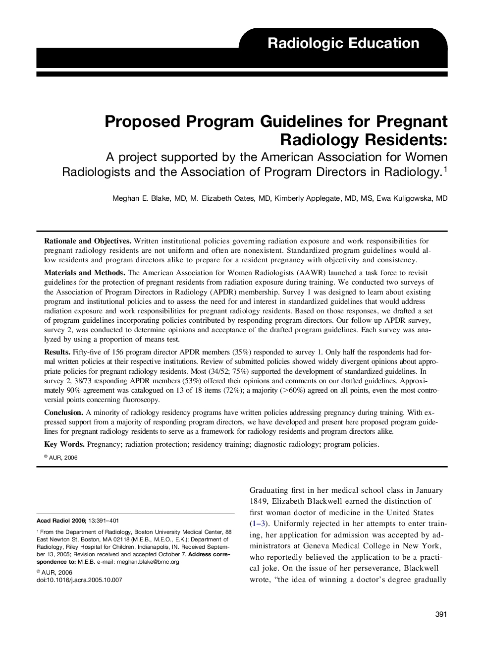 Proposed Program Guidelines for Pregnant Radiology Residents
