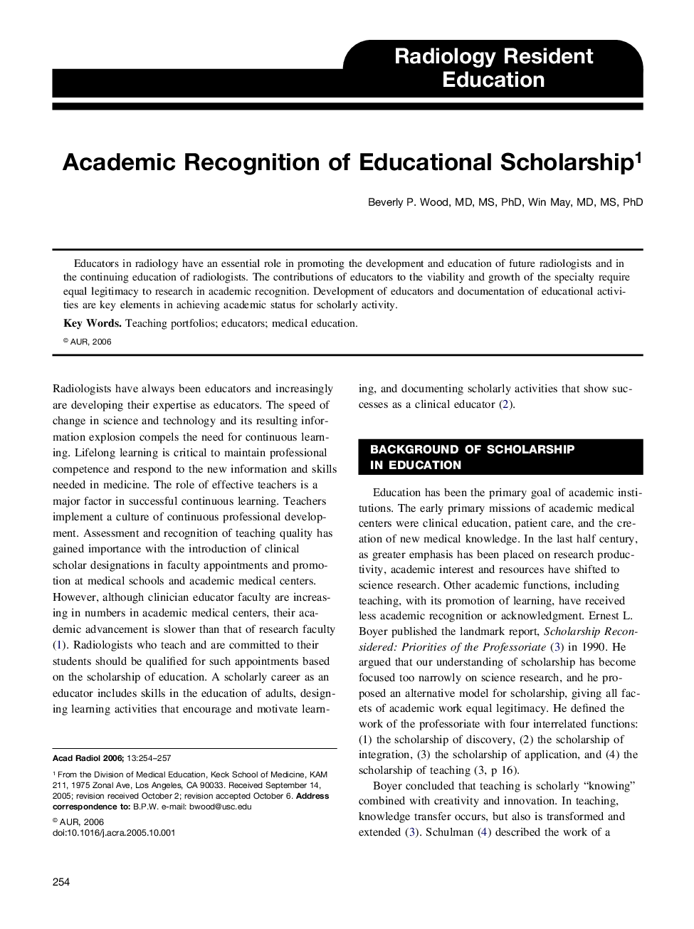 Academic Recognition of Educational Scholarship