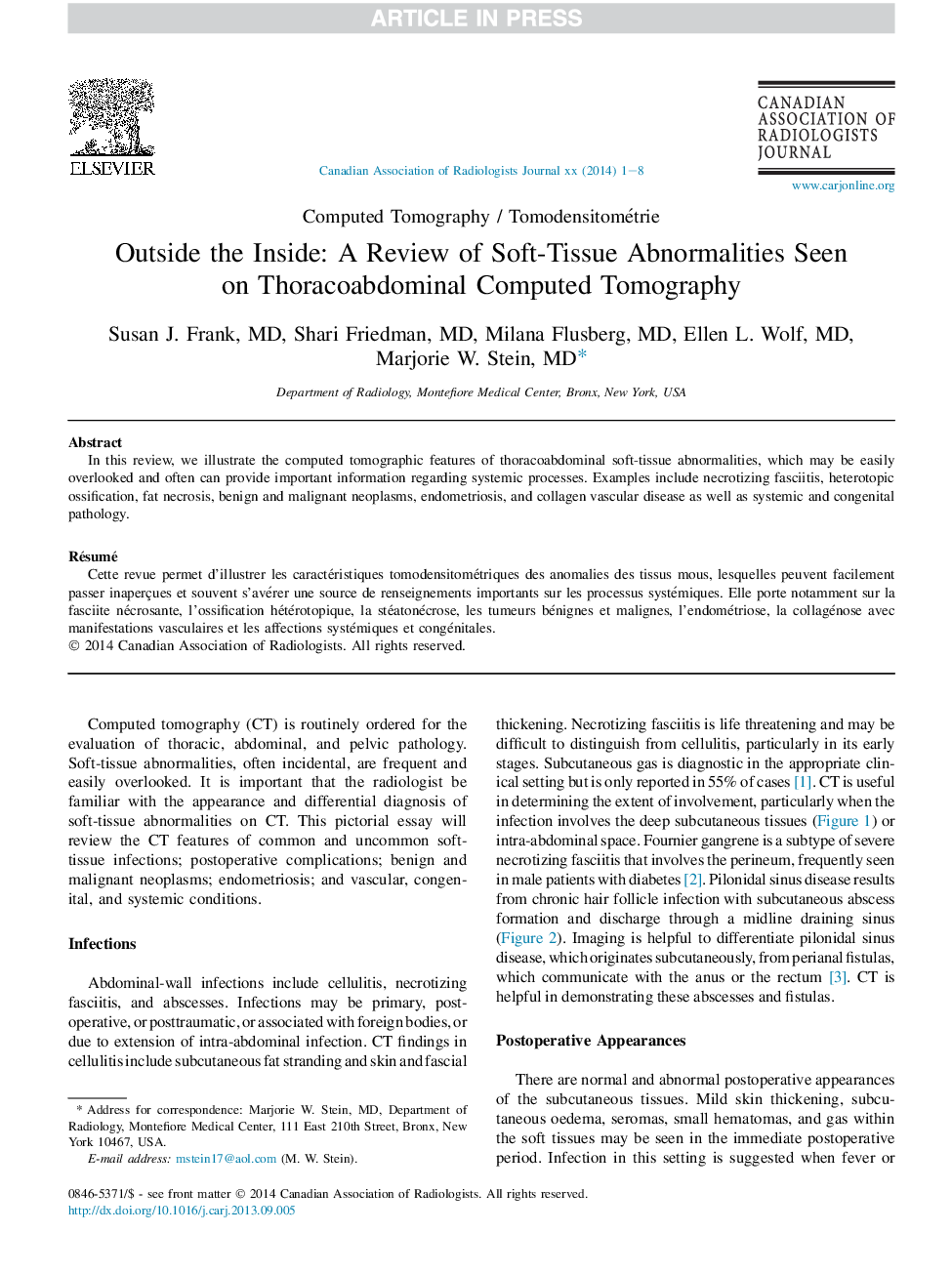 Outside the Inside: A Review of Soft-Tissue Abnormalities Seen onÂ Thoracoabdominal Computed Tomography