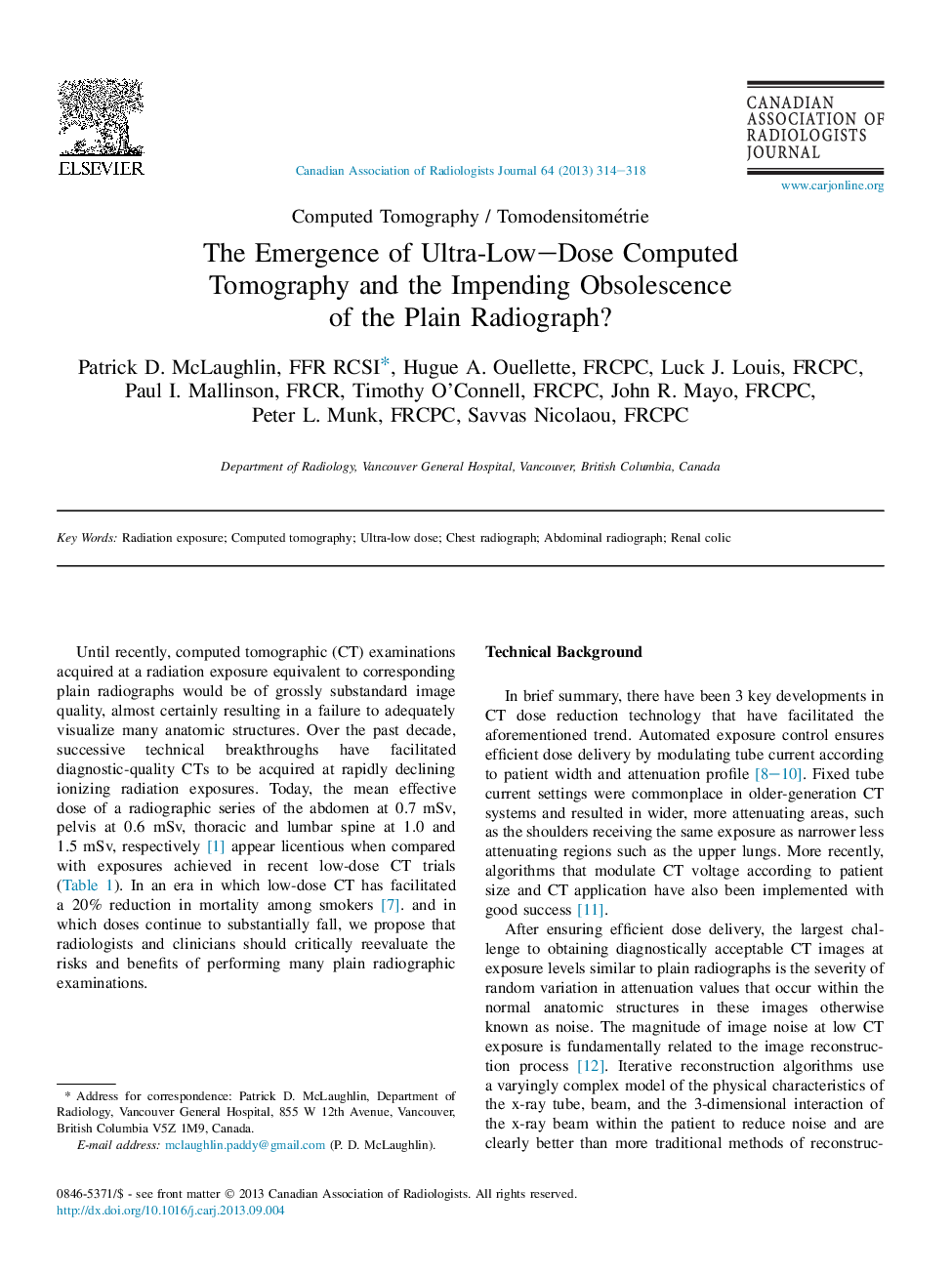 The Emergence of Ultra-Low-Dose Computed Tomography and the Impending Obsolescence of the Plain Radiograph?