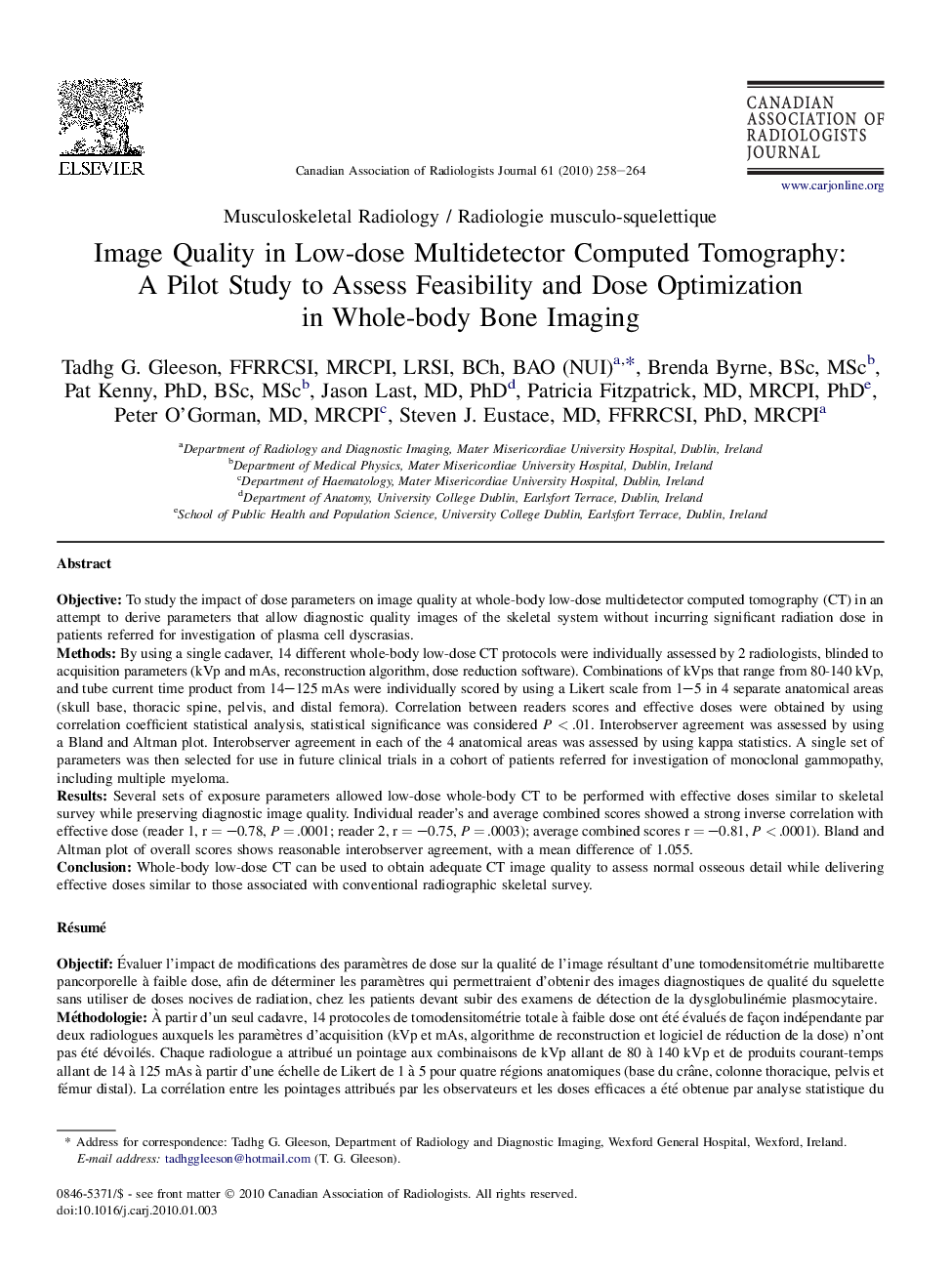 Image Quality in Low-dose Multidetector Computed Tomography: A Pilot Study to Assess Feasibility and Dose Optimization in Whole-body Bone Imaging