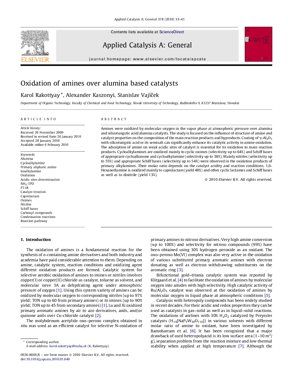 Oxidation of amines over alumina based catalysts