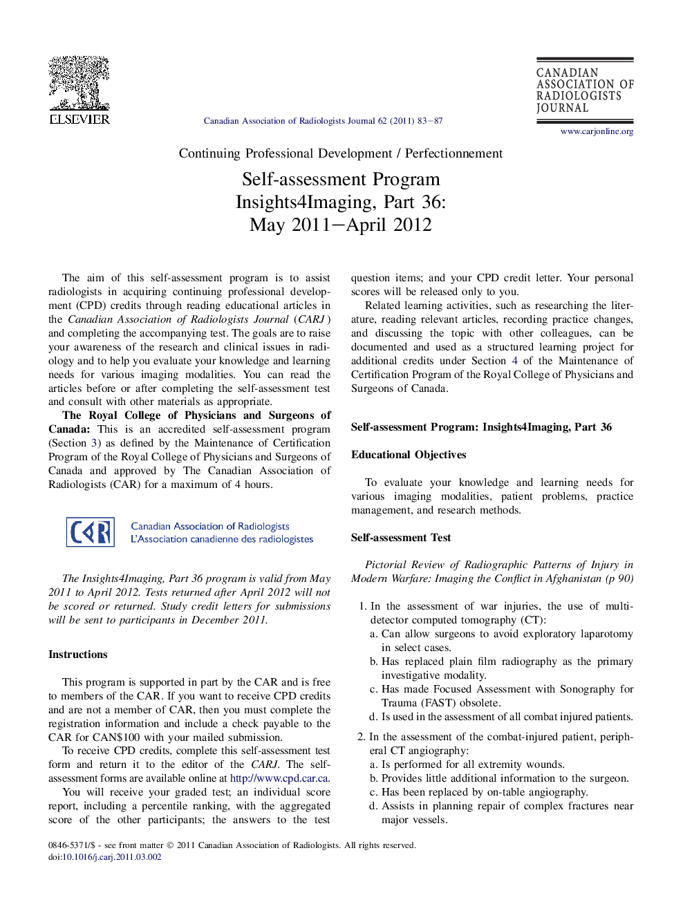 Self-assessment Program Insights4Imaging, Part 36: May 2011-April 2012