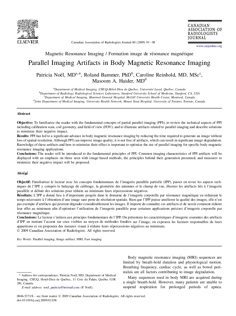 Parallel Imaging Artifacts in Body Magnetic Resonance Imaging