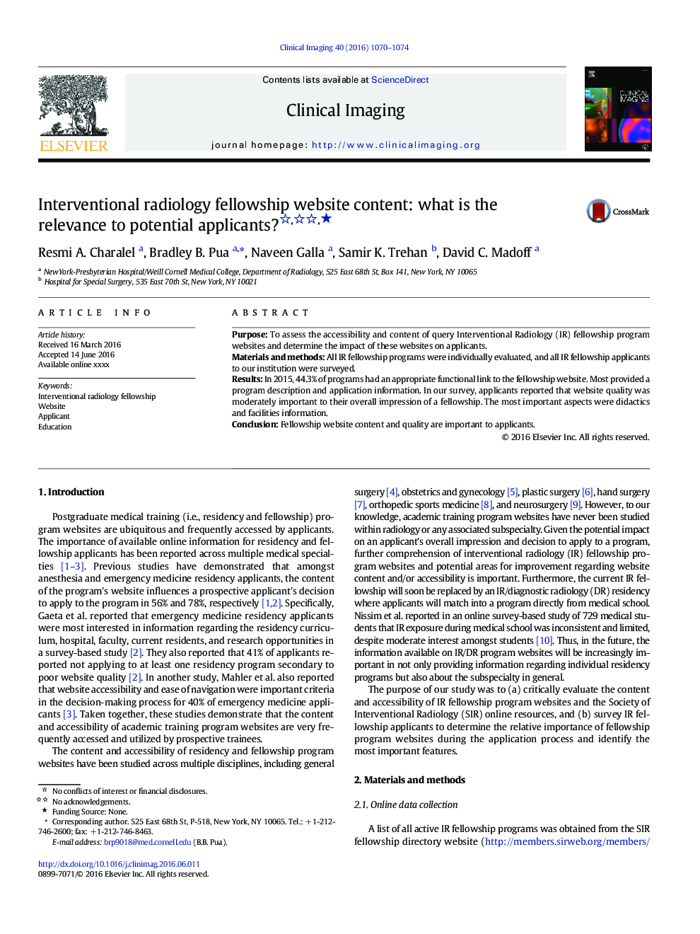 Interventional radiology fellowship website content: what is the relevance to potential applicants? ★