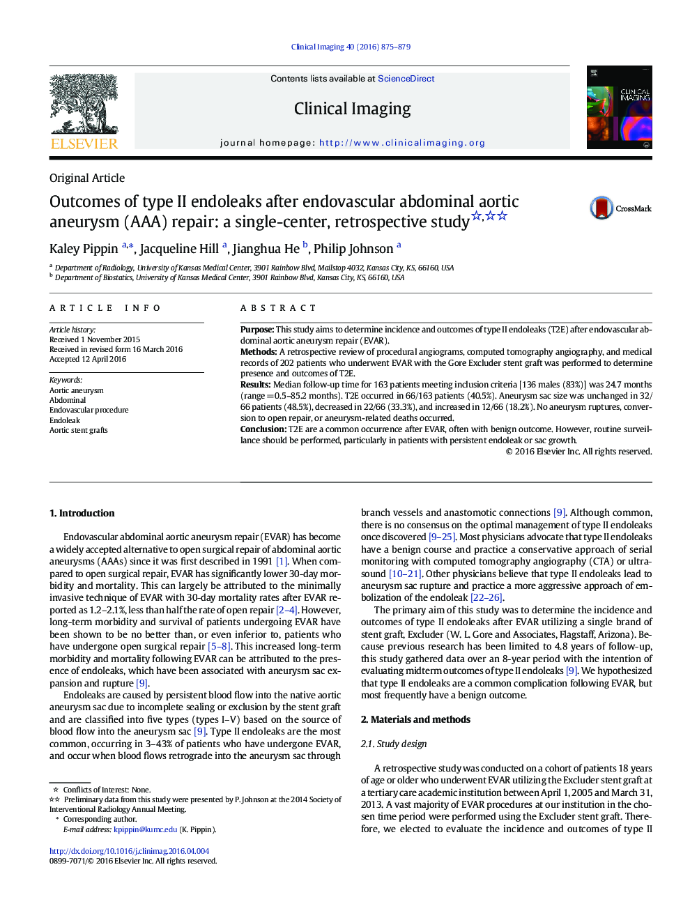 Outcomes of type II endoleaks after endovascular abdominal aortic aneurysm (AAA) repair: a single-center, retrospective study 