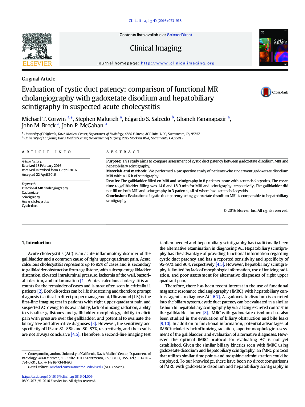 Evaluation of cystic duct patency: comparison of functional MR cholangiography with gadoxetate disodium and hepatobiliary scintigraphy in suspected acute cholecystitis