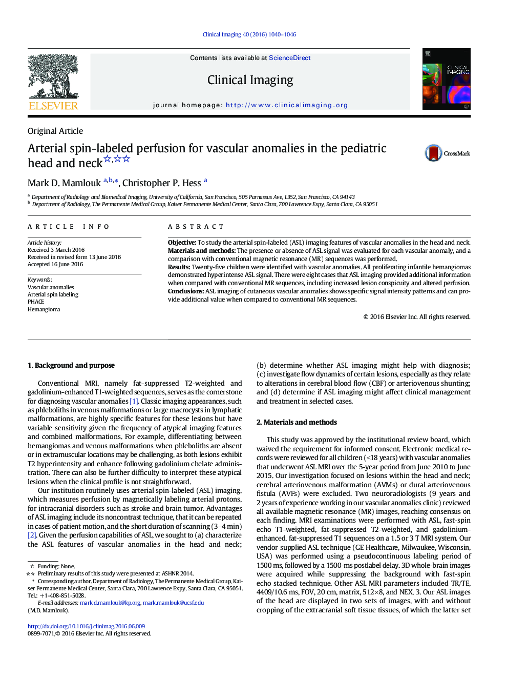 Arterial spin-labeled perfusion for vascular anomalies in the pediatric head and neck 