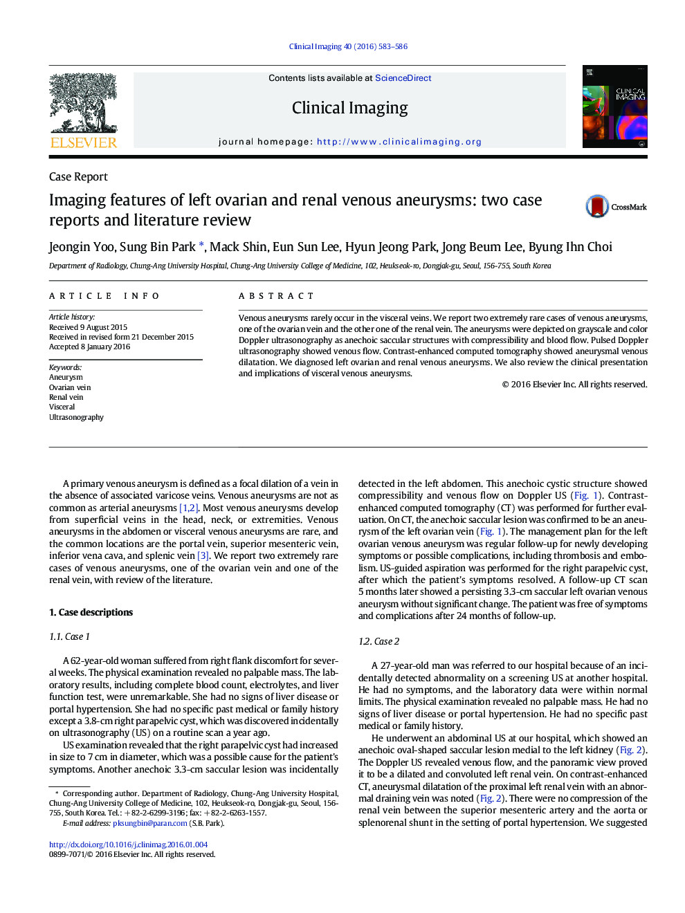 Imaging features of left ovarian and renal venous aneurysms: two case reports and literature review