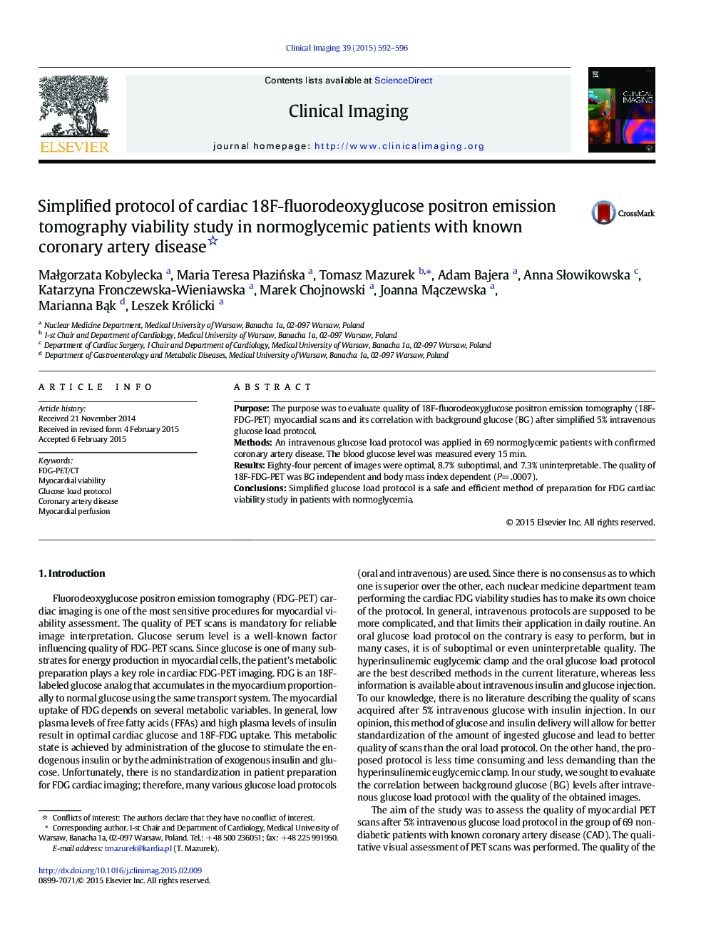 Simplified protocol of cardiac 18F-fluorodeoxyglucose positron emission tomography viability study in normoglycemic patients with known coronary artery disease 