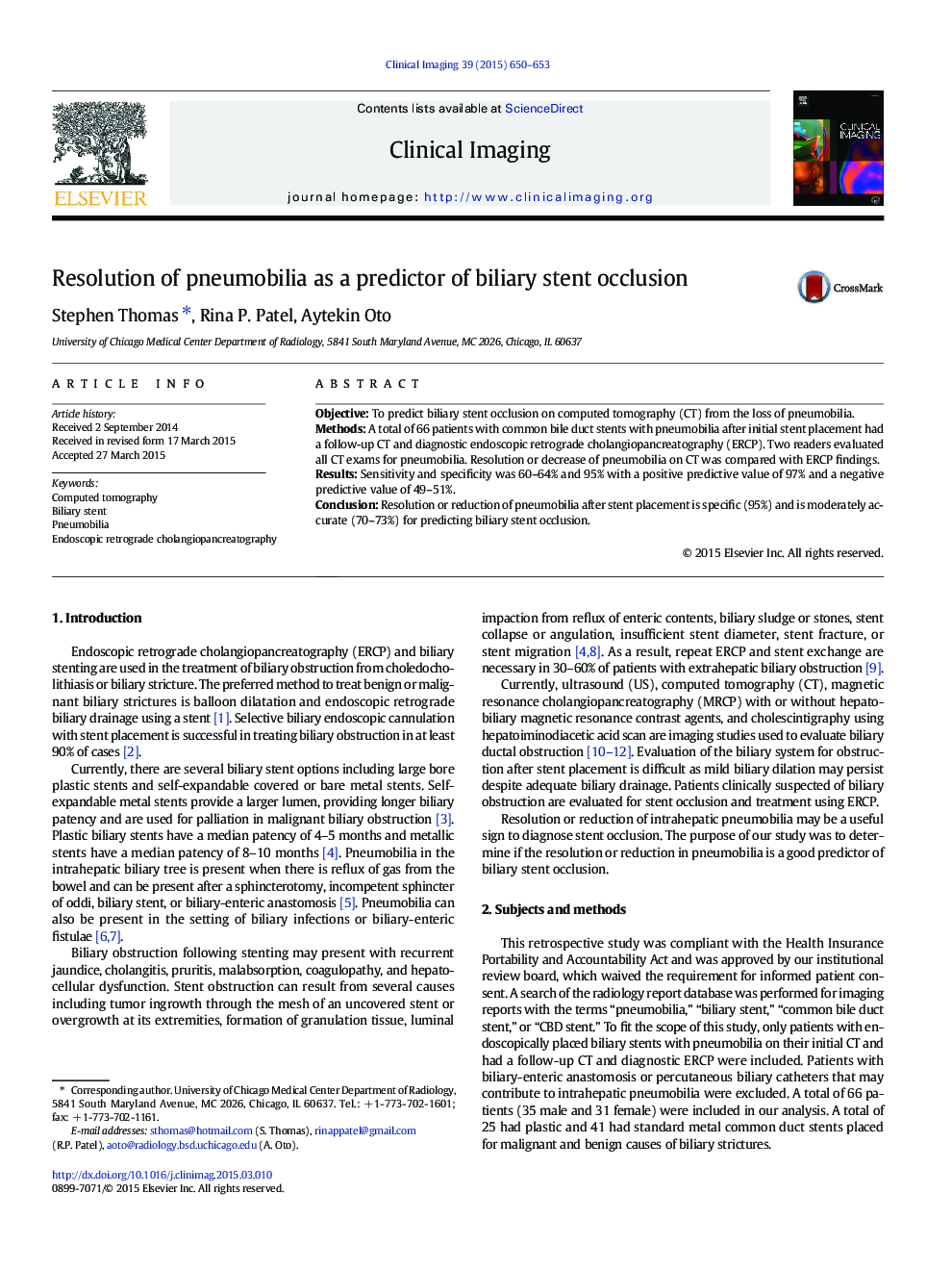 Resolution of pneumobilia as a predictor of biliary stent occlusion