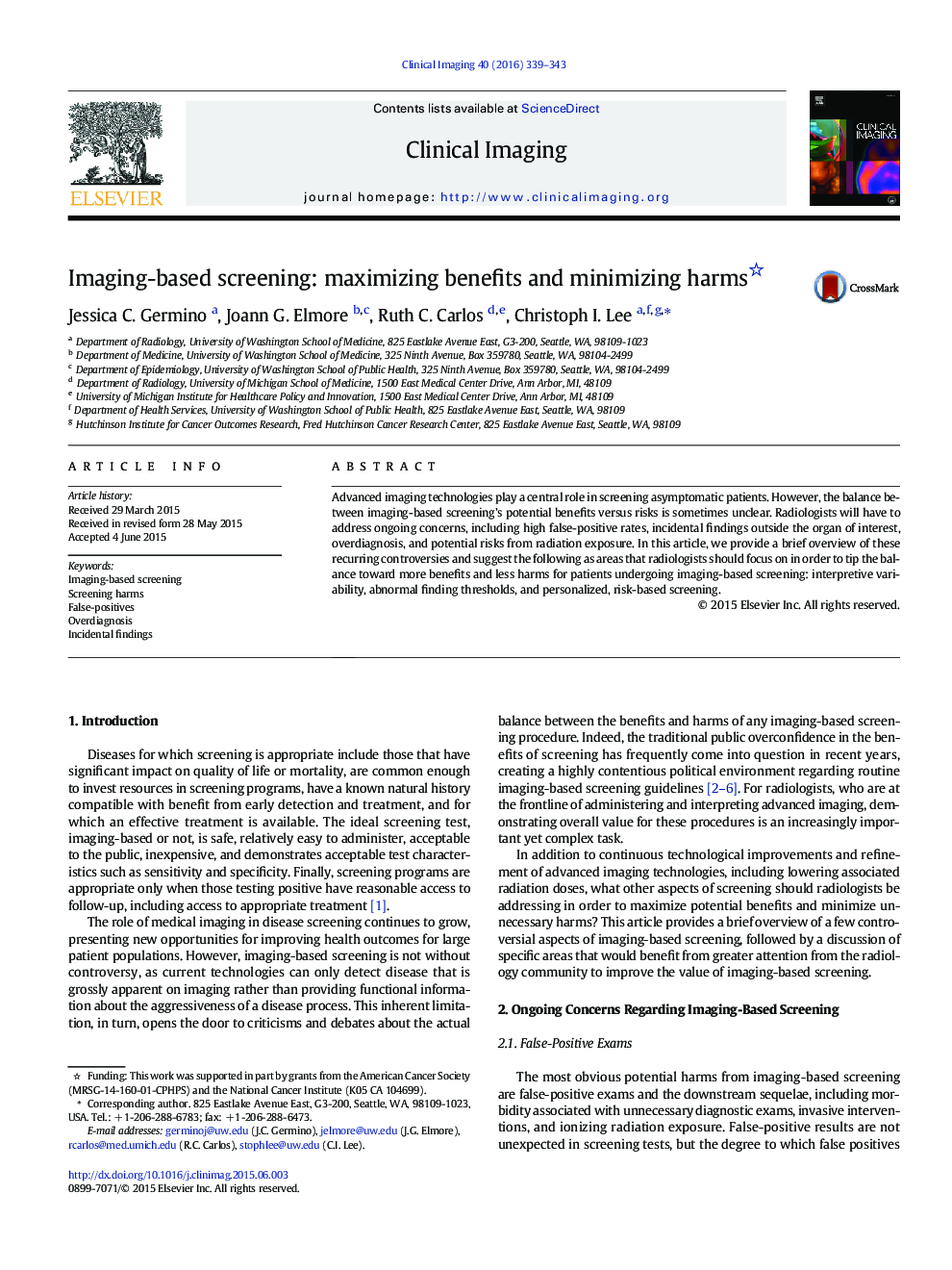 Imaging-based screening: maximizing benefits and minimizing harms 