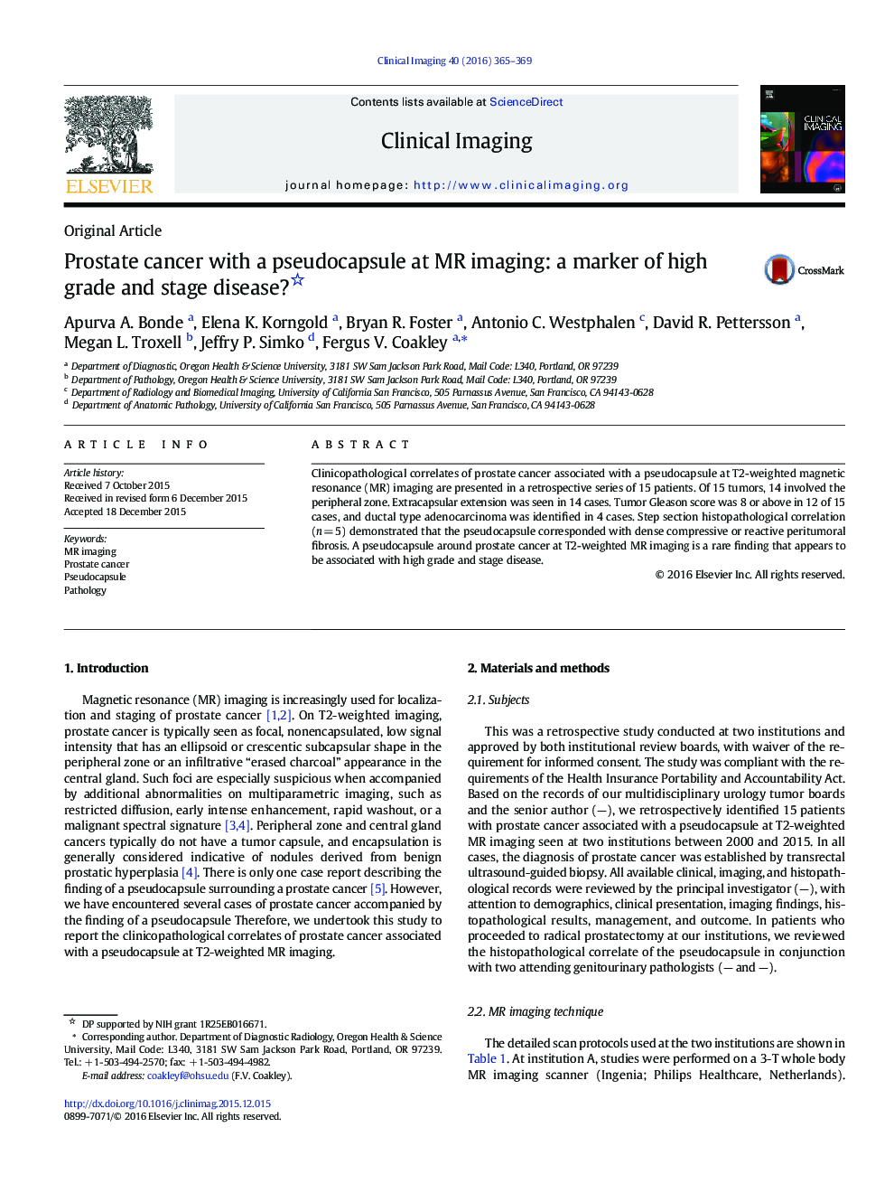 Prostate cancer with a pseudocapsule at MR imaging: a marker of high grade and stage disease? 