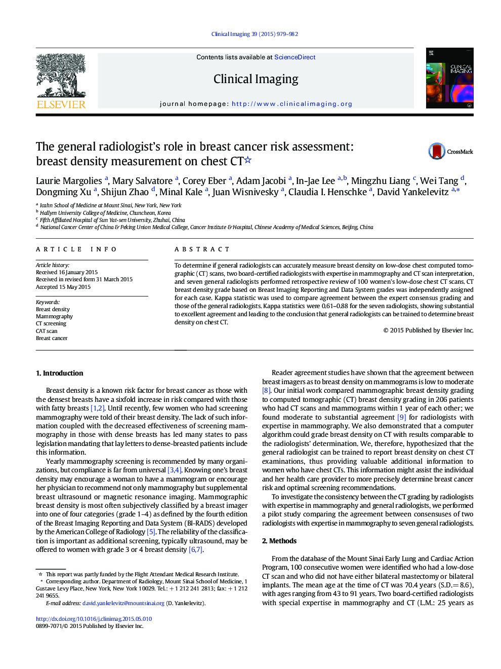 The general radiologist’s role in breast cancer risk assessment: breast density measurement on chest CT 