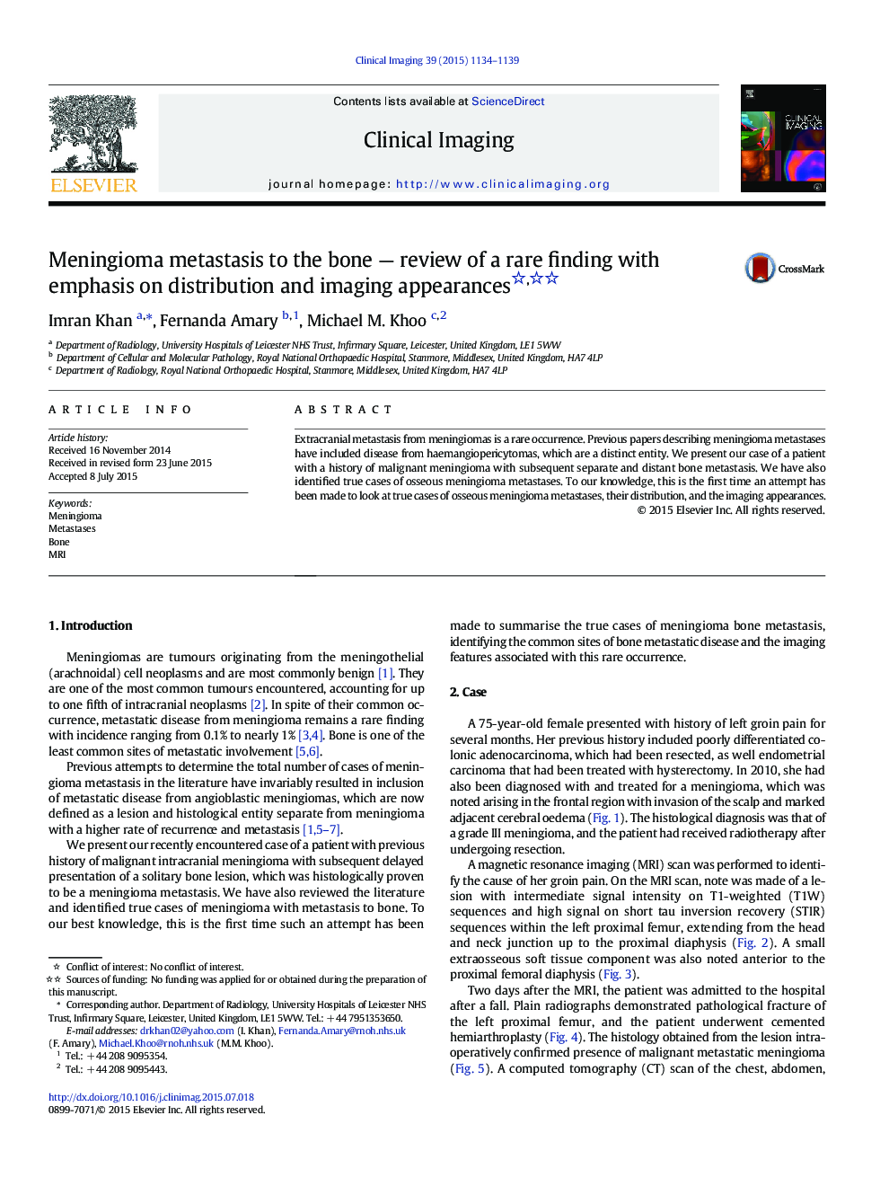 Meningioma metastasis to the bone - review of a rare finding with emphasis on distribution and imaging appearances