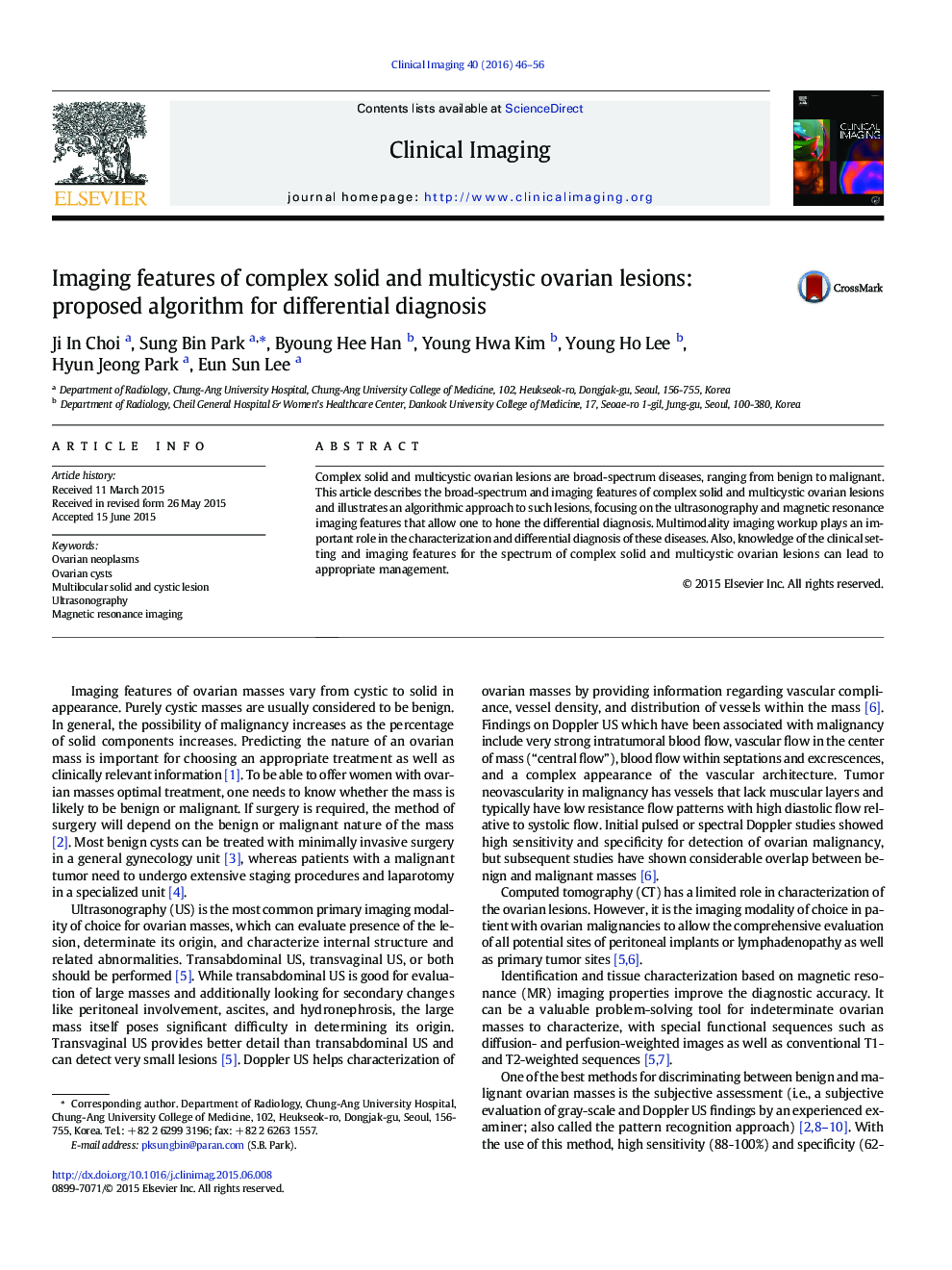 Imaging features of complex solid and multicystic ovarian lesions: proposed algorithm for differential diagnosis