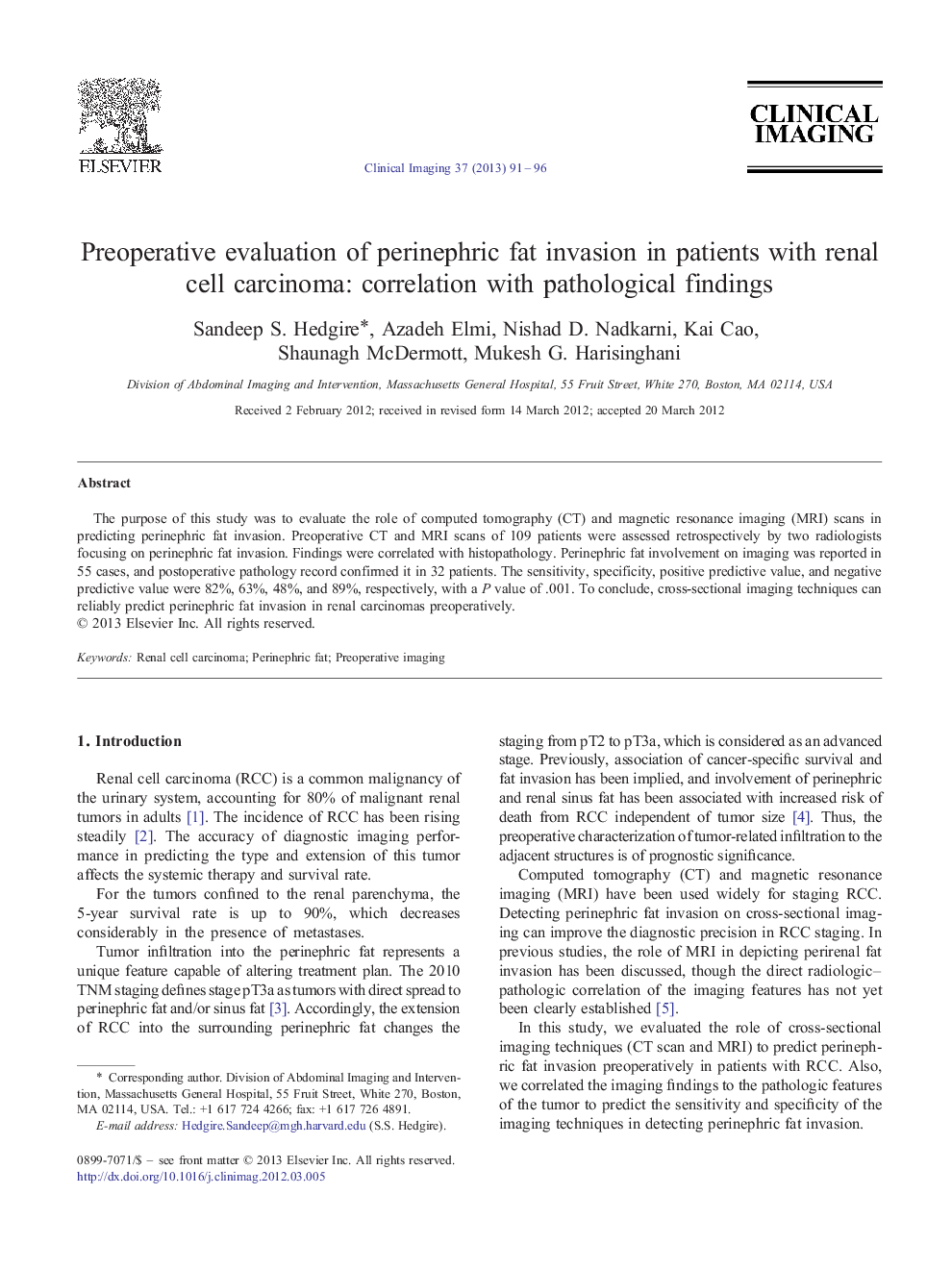 Preoperative evaluation of perinephric fat invasion in patients with renal cell carcinoma: correlation with pathological findings