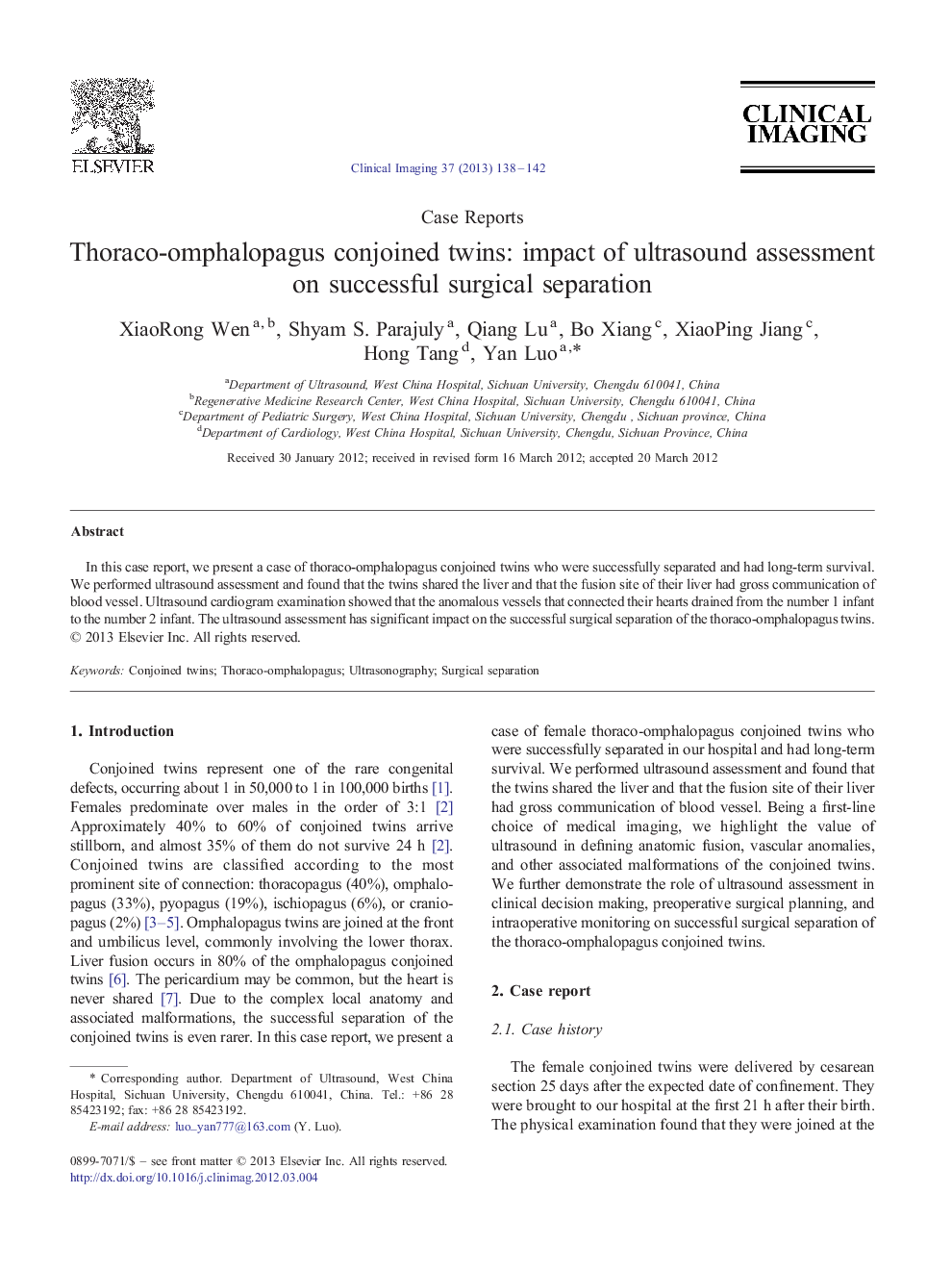 Thoraco-omphalopagus conjoined twins: impact of ultrasound assessment on successful surgical separation