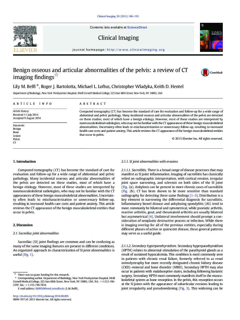 Benign osseous and articular abnormalities of the pelvis: a review of CT imaging findings 