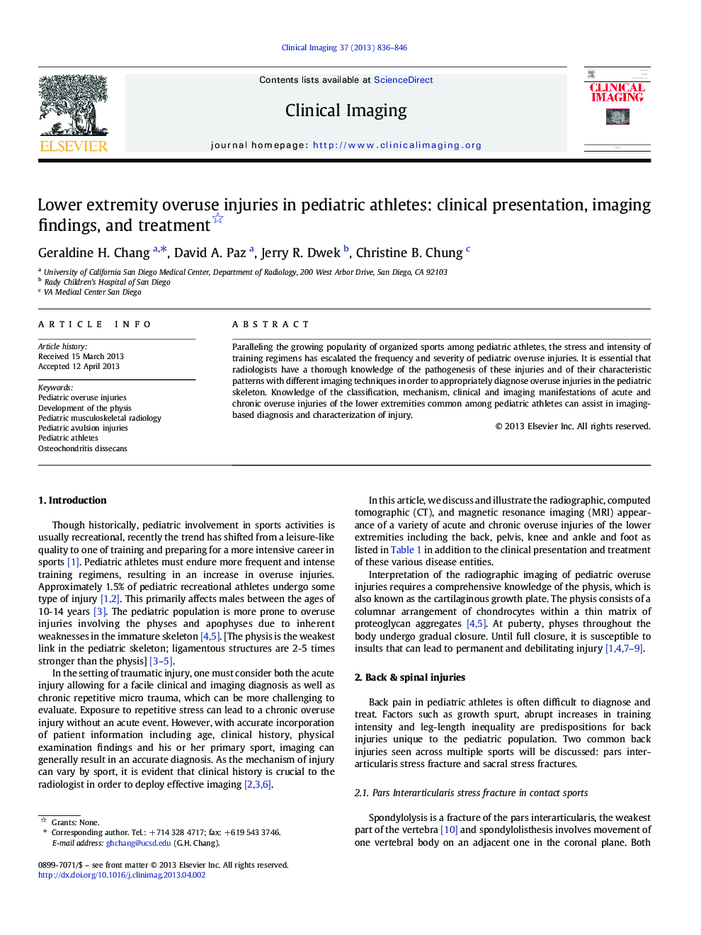 Lower extremity overuse injuries in pediatric athletes: clinical presentation, imaging findings, and treatment 