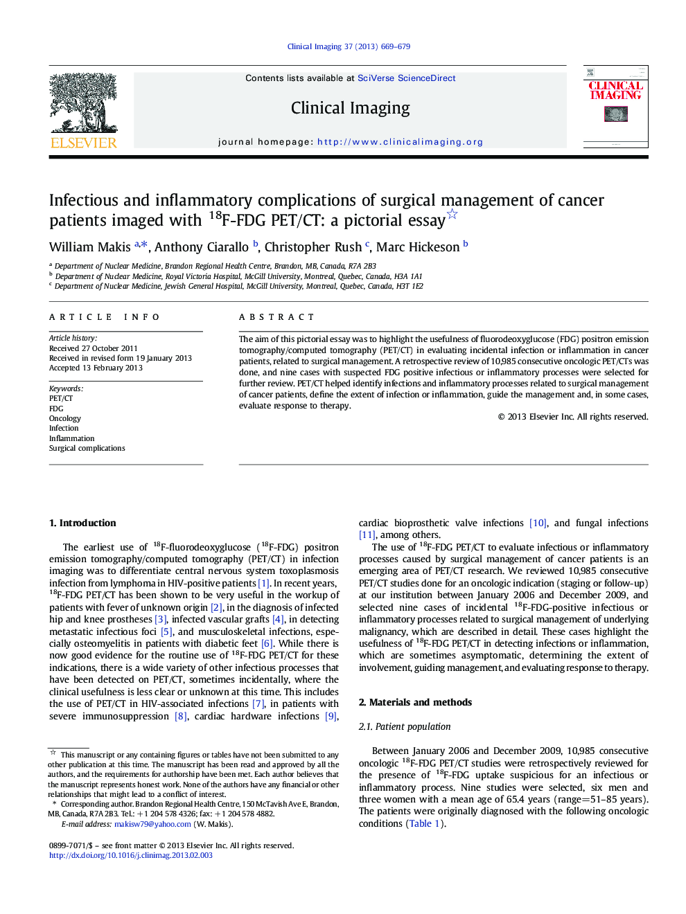 Infectious and inflammatory complications of surgical management of cancer patients imaged with 18F-FDG PET/CT: a pictorial essay 