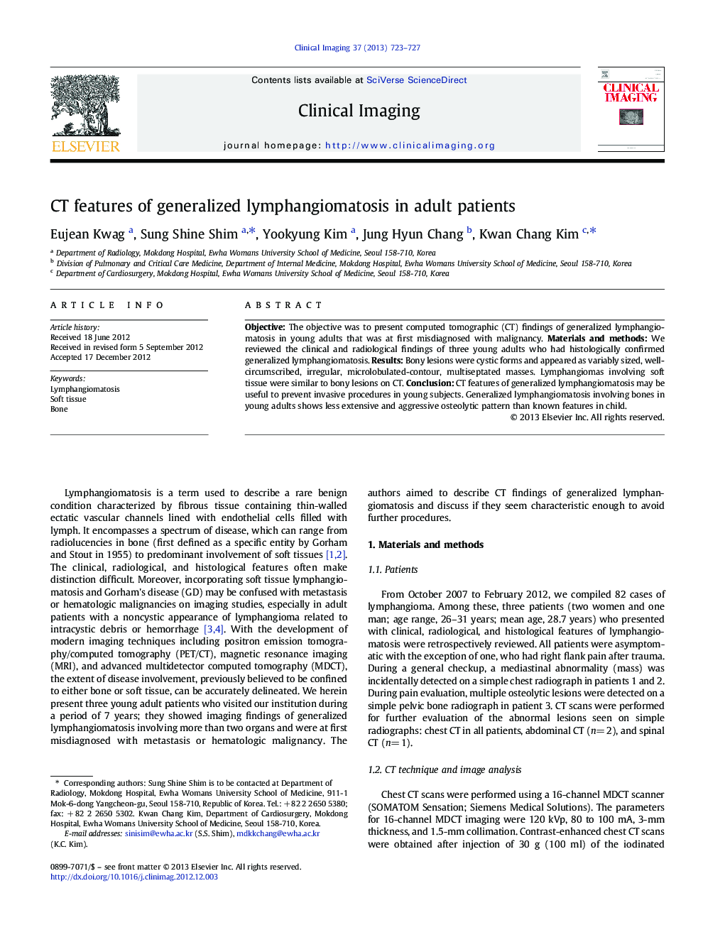 CT features of generalized lymphangiomatosis in adult patients