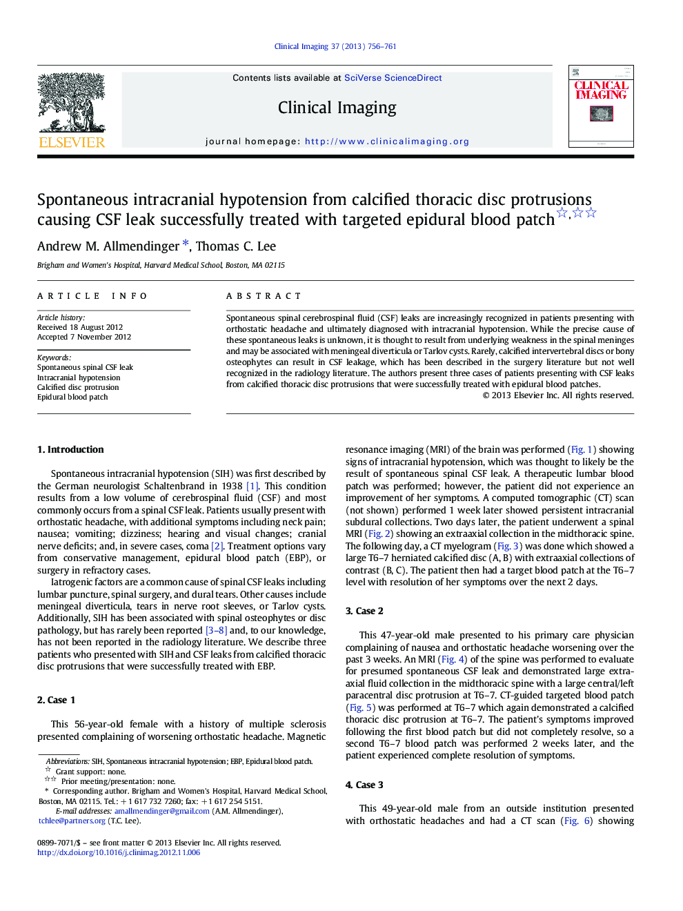 Spontaneous intracranial hypotension from calcified thoracic disc protrusions causing CSF leak successfully treated with targeted epidural blood patch 