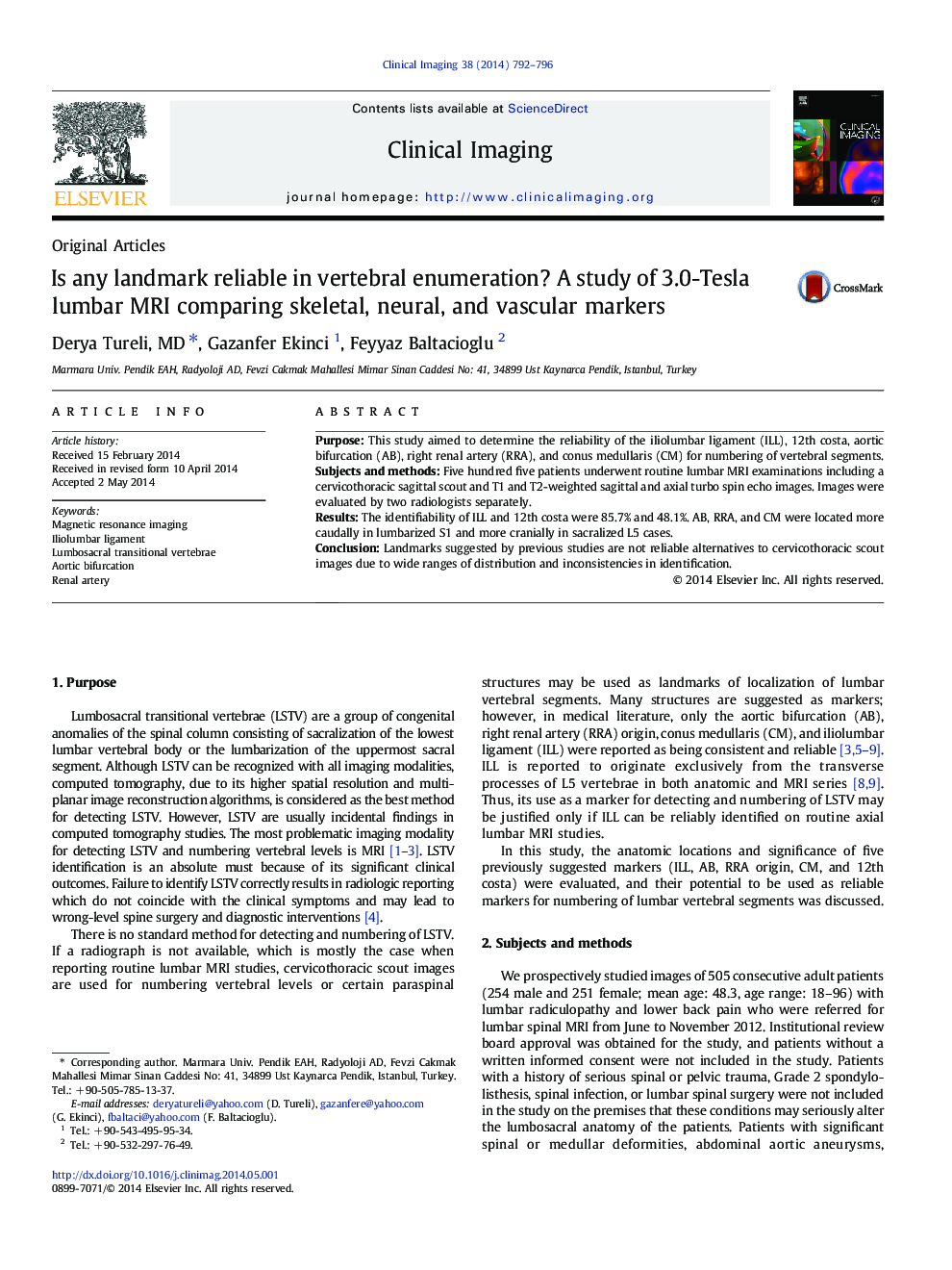 Is any landmark reliable in vertebral enumeration? A study of 3.0-Tesla lumbar MRI comparing skeletal, neural, and vascular markers