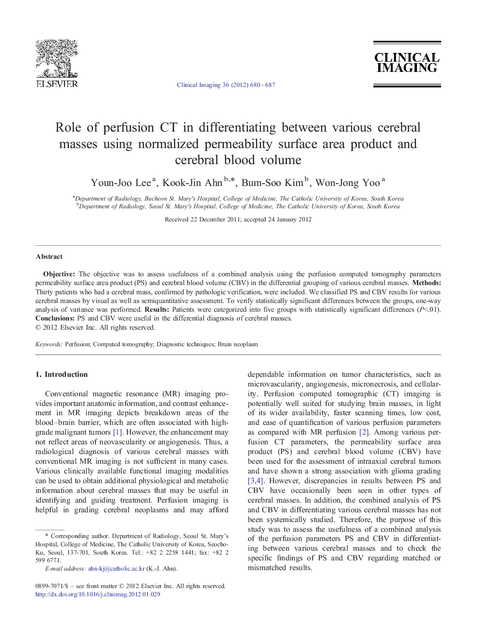 Role of perfusion CT in differentiating between various cerebral masses using normalized permeability surface area product and cerebral blood volume