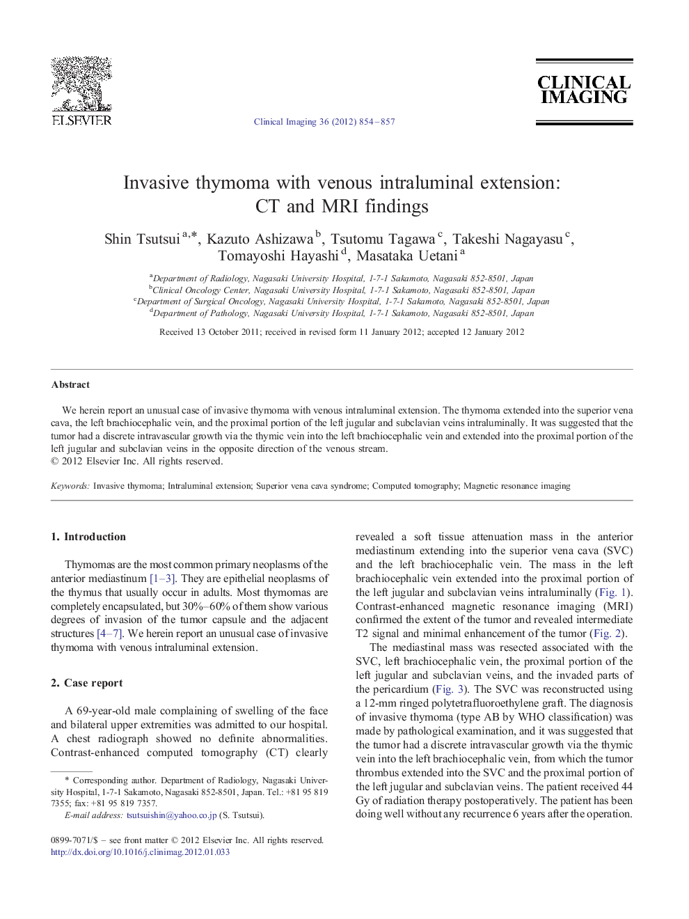 Invasive thymoma with venous intraluminal extension: CT and MRI findings