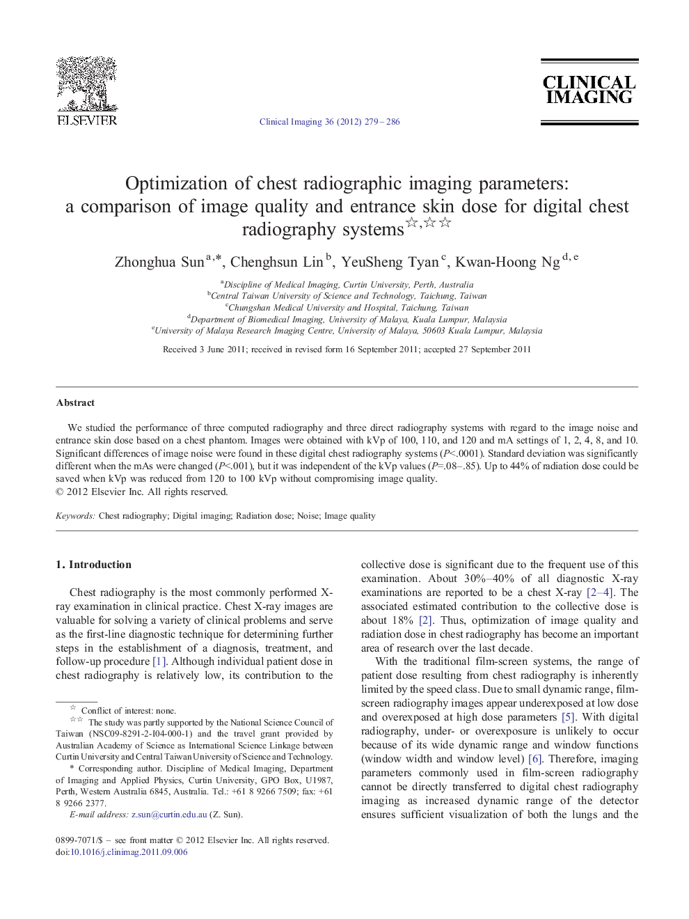 Optimization of chest radiographic imaging parameters: a comparison of image quality and entrance skin dose for digital chest radiography systems 