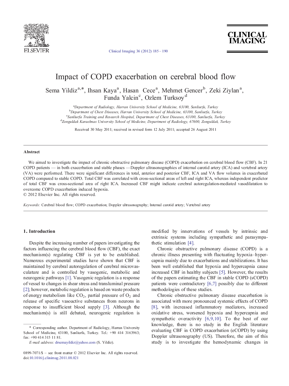 Impact of COPD exacerbation on cerebral blood flow