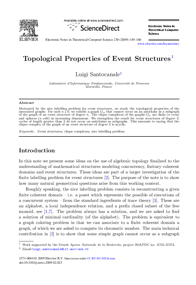 Topological Properties of Event Structures 