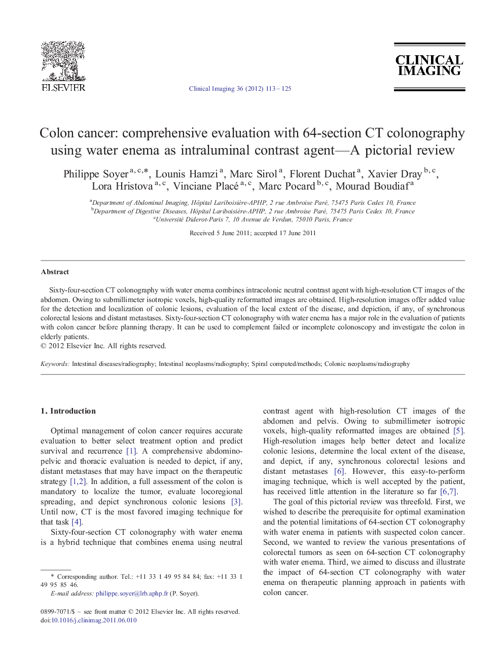 Colon cancer: comprehensive evaluation with 64-section CT colonography using water enema as intraluminal contrast agent—A pictorial review