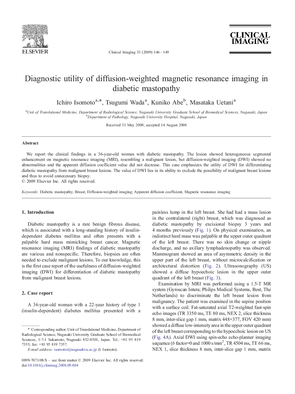 Diagnostic utility of diffusion-weighted magnetic resonance imaging in diabetic mastopathy