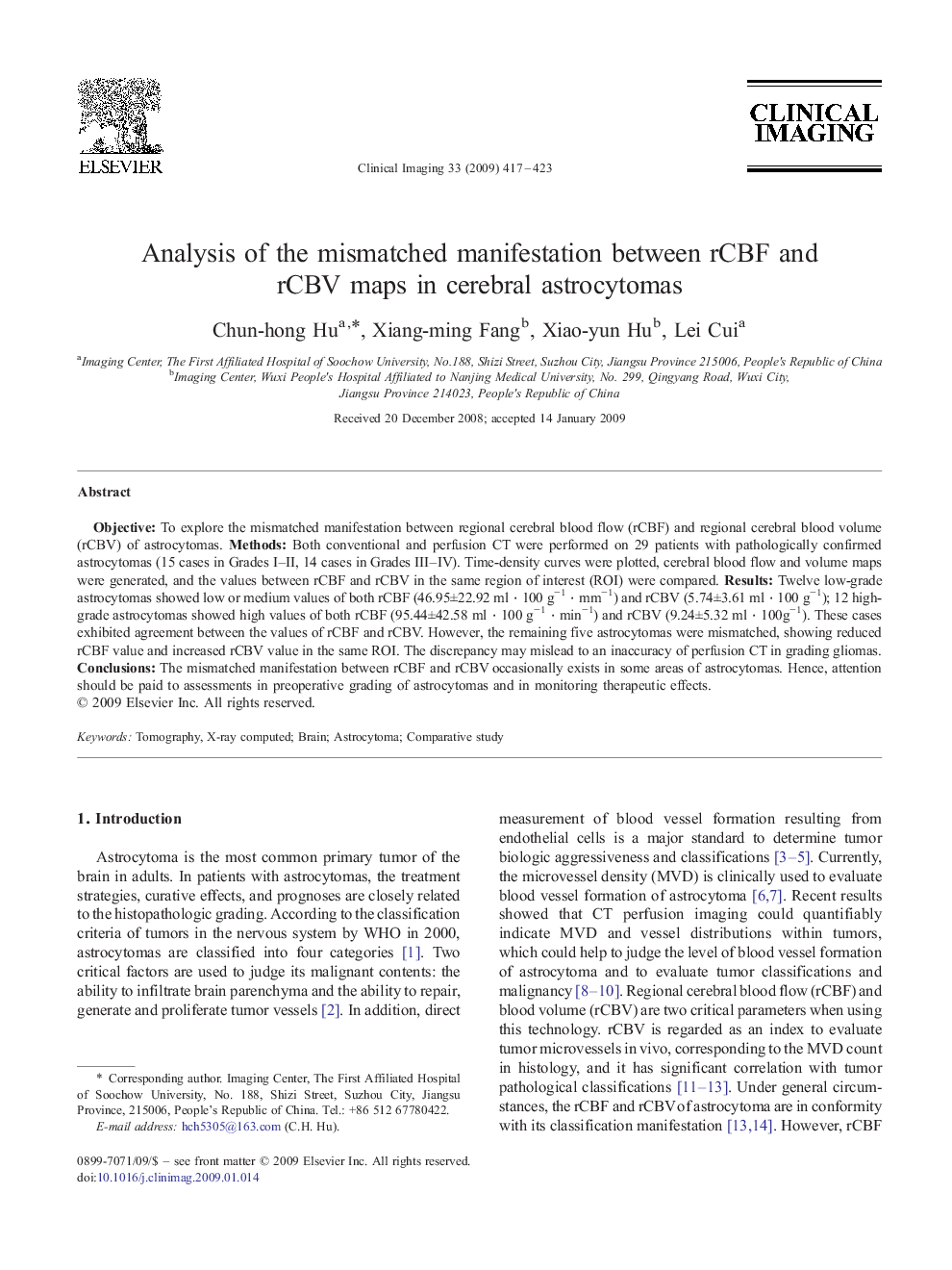 Analysis of the mismatched manifestation between rCBF and rCBV maps in cerebral astrocytomas