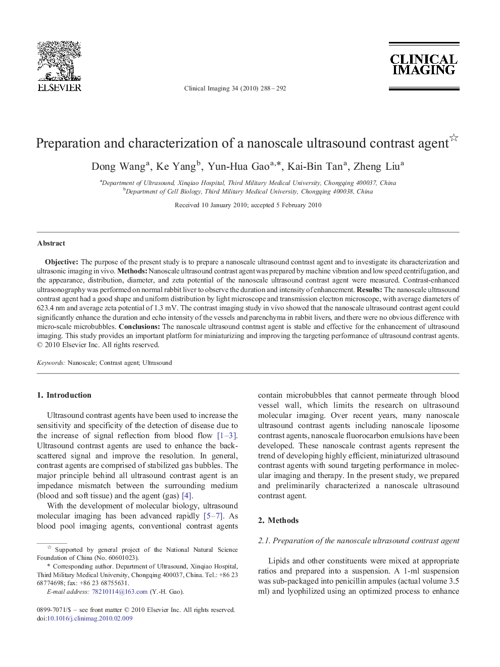 Preparation and characterization of a nanoscale ultrasound contrast agent 