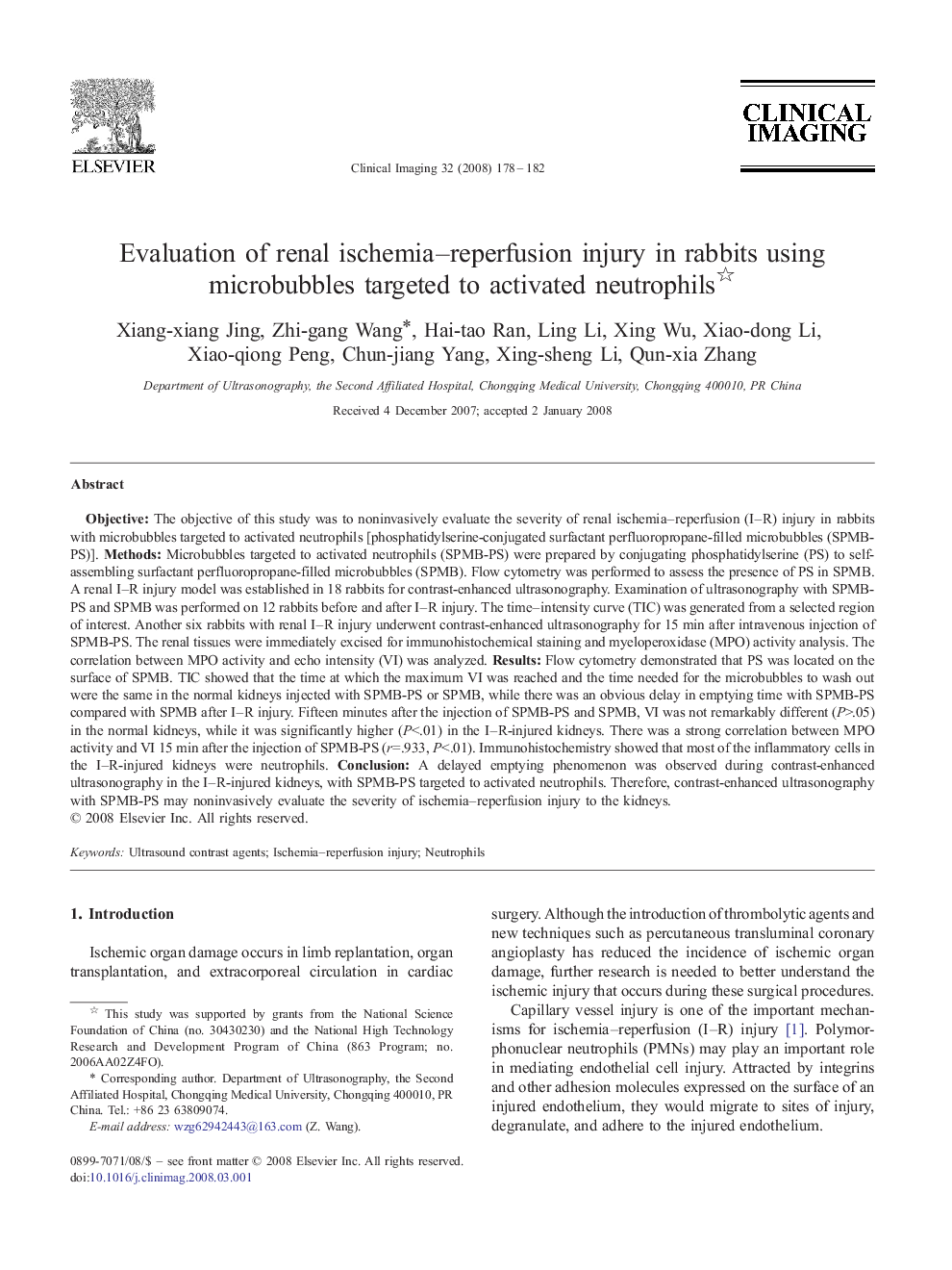 Evaluation of renal ischemia–reperfusion injury in rabbits using microbubbles targeted to activated neutrophils 