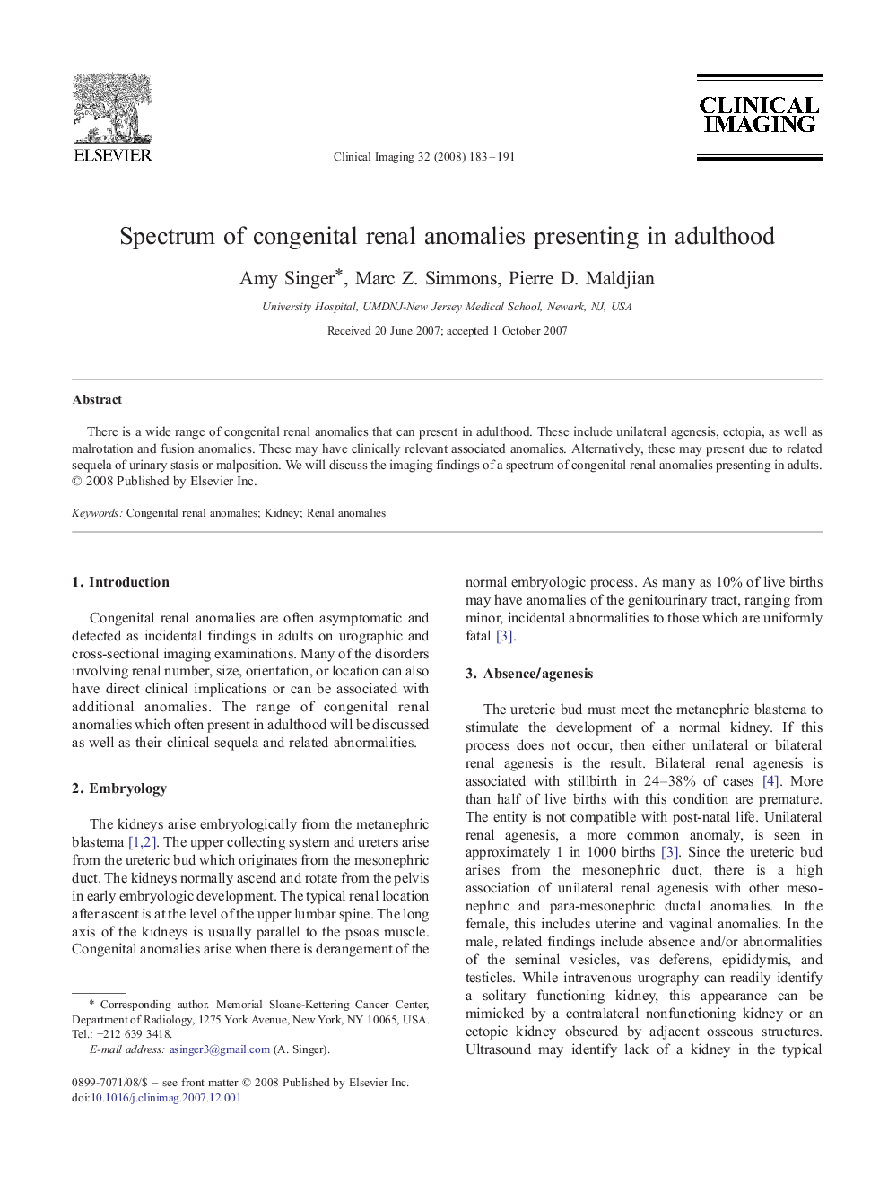 Spectrum of congenital renal anomalies presenting in adulthood