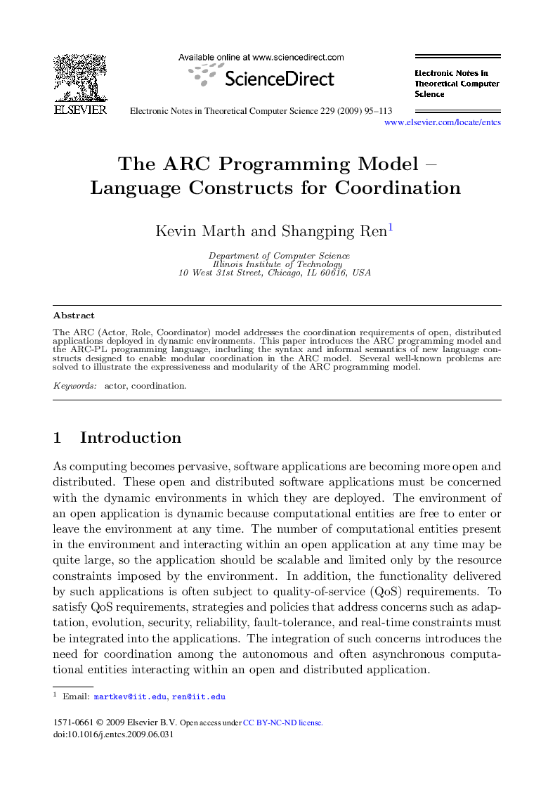 The ARC Programming Model – Language Constructs for Coordination