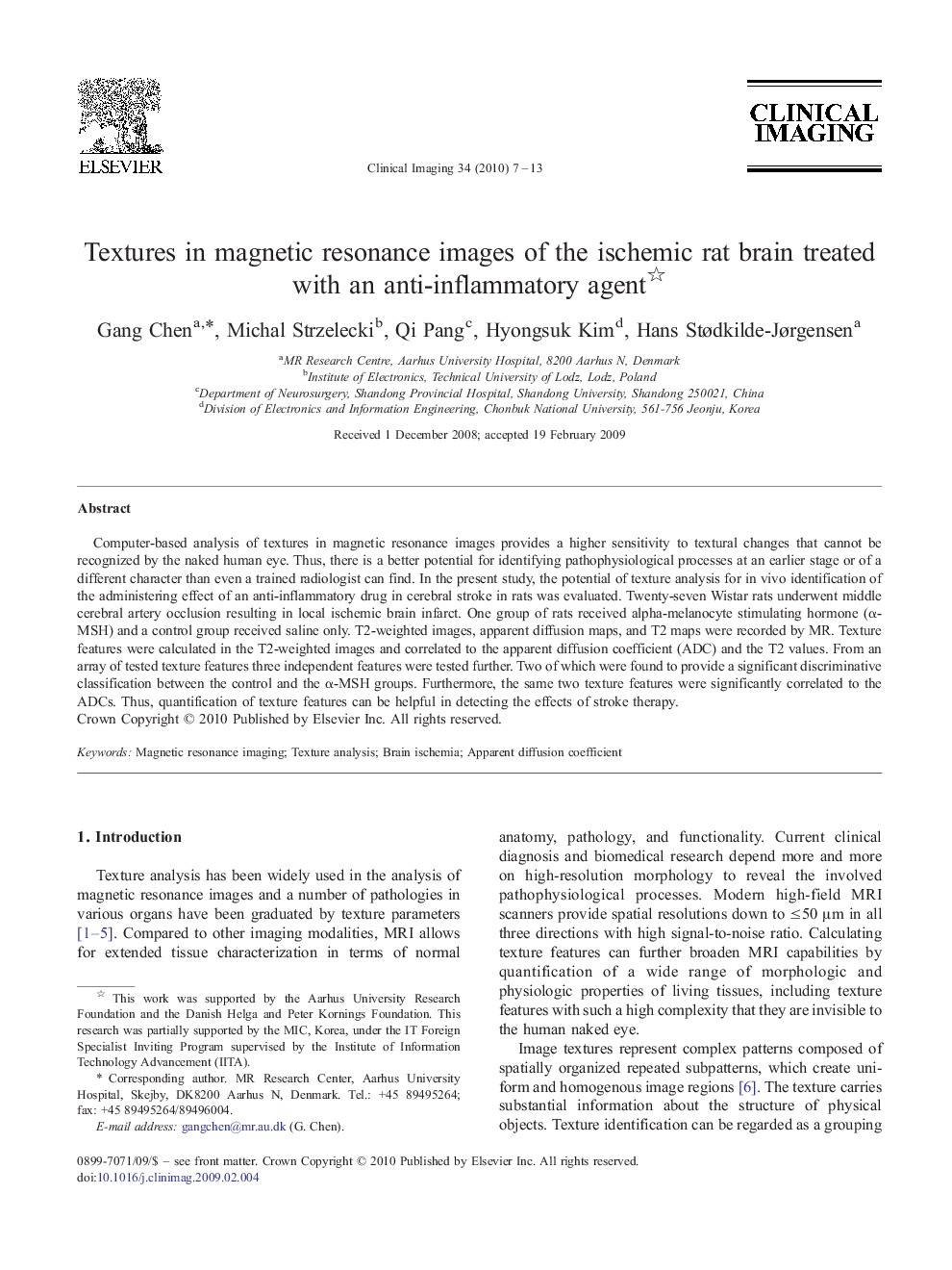 Textures in magnetic resonance images of the ischemic rat brain treated with an anti-inflammatory agent