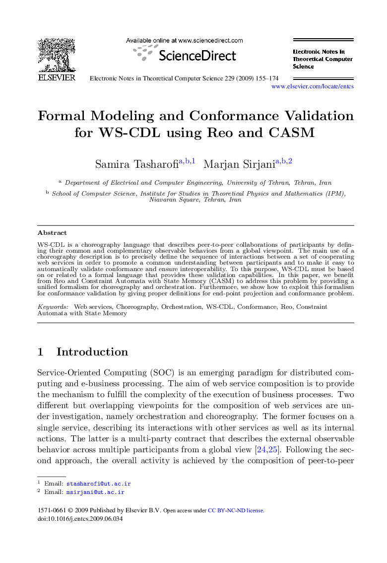 Formal Modeling and Conformance Validation for WS-CDL using Reo and CASM