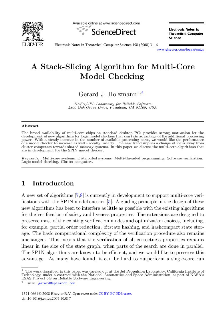 عکس صفحه اول مقاله: A Stack-Slicing Algorithm for Multi-Core Model Checking A Stack-Slicing Algorithm for Multi-Core Model Checking