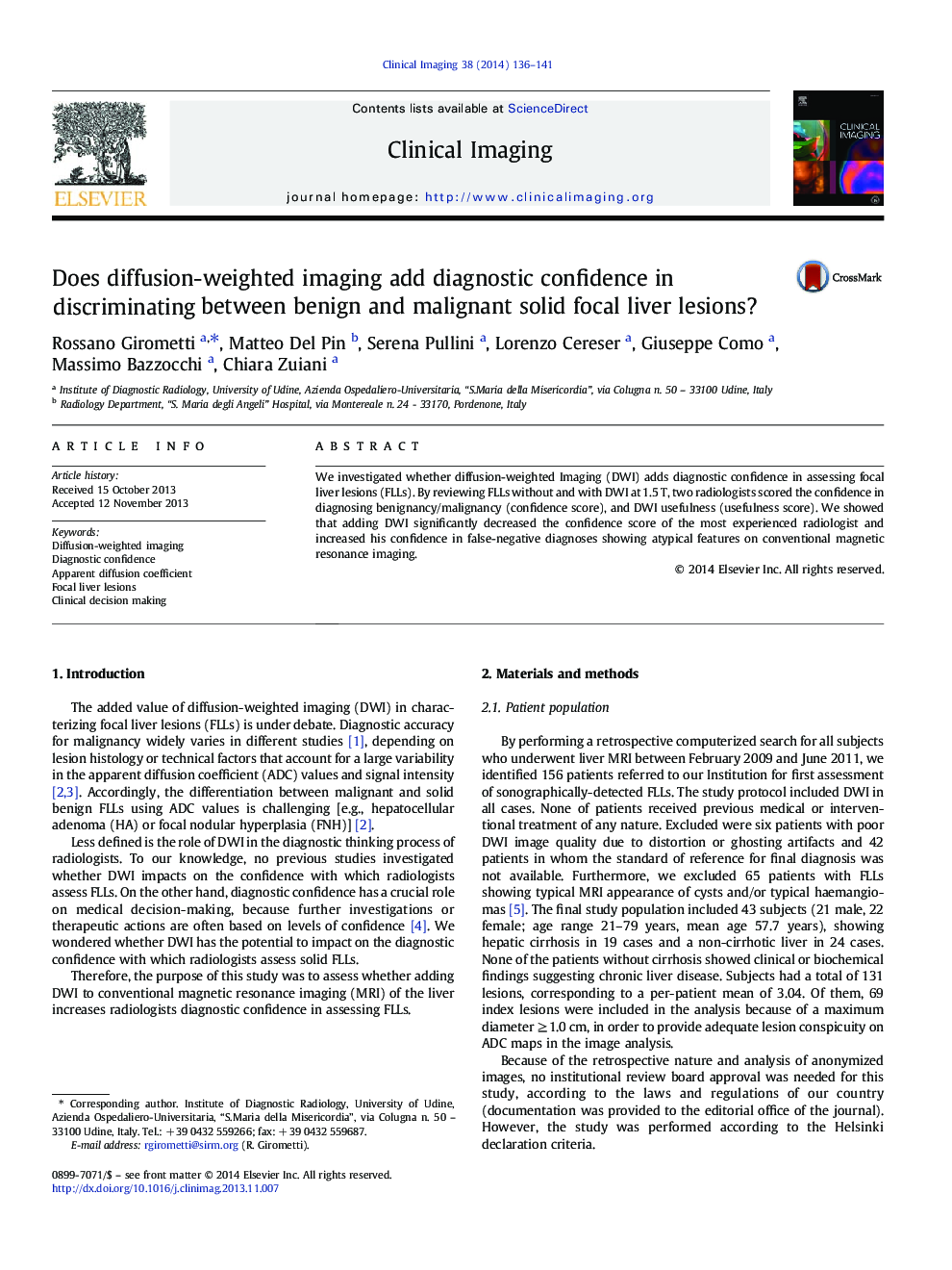 Does diffusion-weighted imaging add diagnostic confidence in discriminating between benign and malignant solid focal liver lesions?