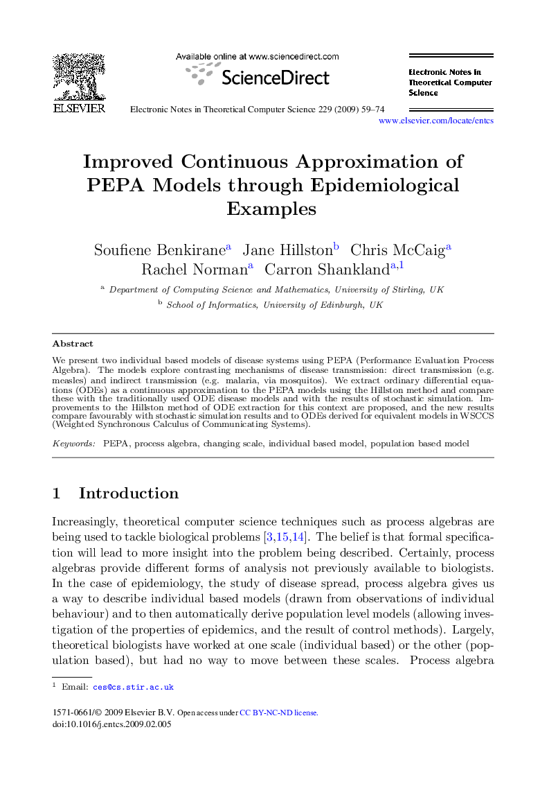 Improved Continuous Approximation of PEPA Models through Epidemiological Examples